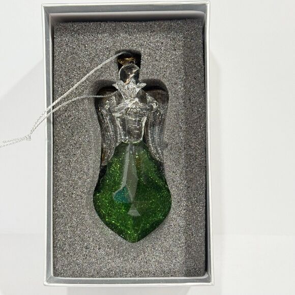 Glass Angel Ornament Green Crystal Gold Trim Praying Figurine Gift Boxed - Picture 6 of 16